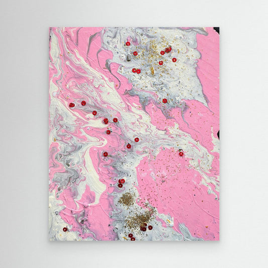 Blush Collision abstract pink canvas art print with fluid blush and rose textured tones