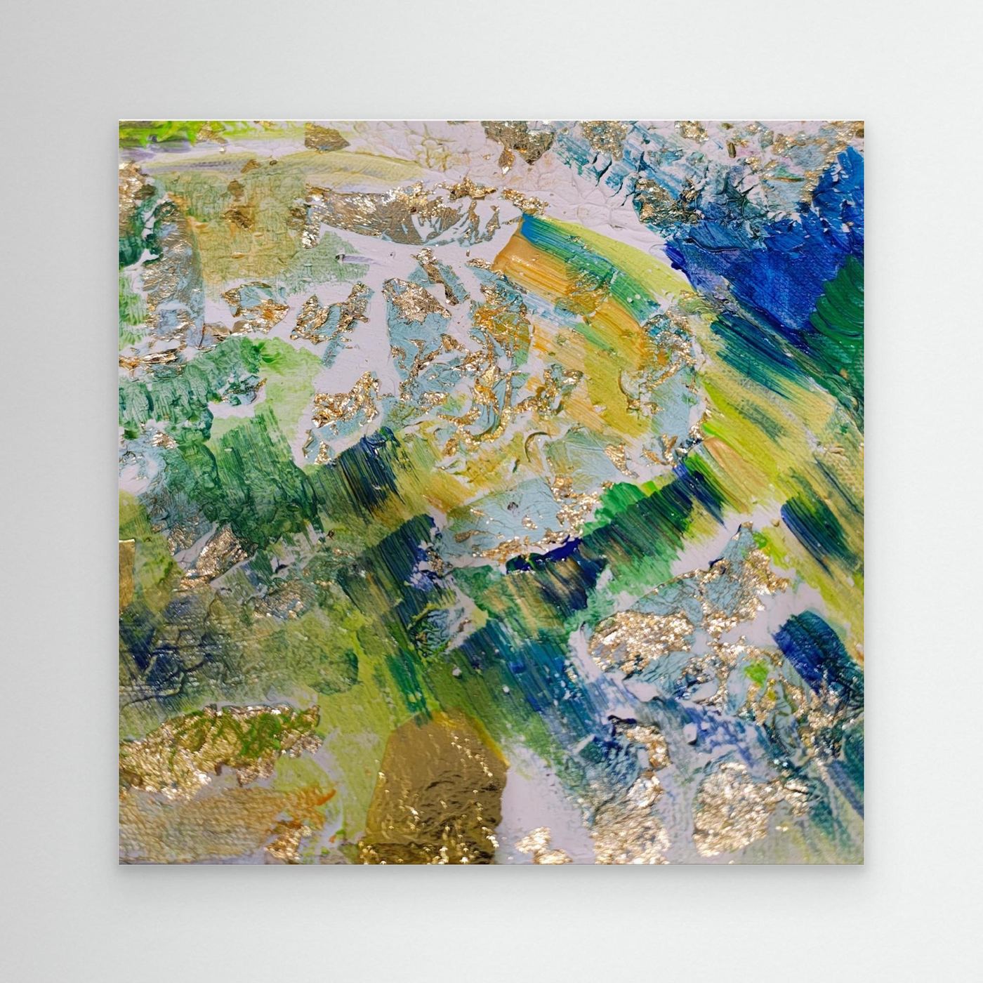 Emerald Currents abstract canvas art print with rich emerald green and gold textured tones